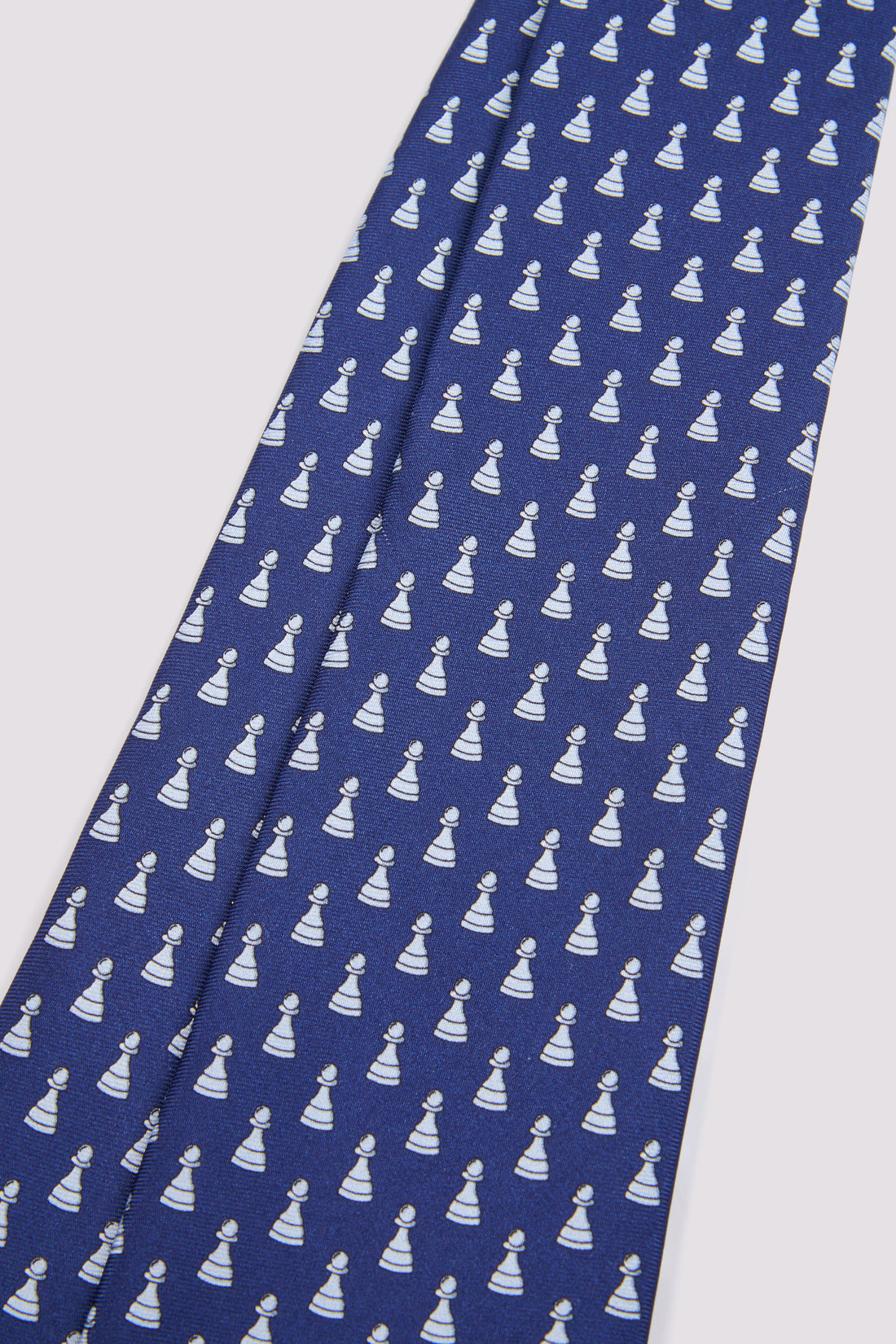 100% Silk Tie Chess Piece Print French Navy