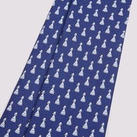 100% Silk Tie Chess Piece Print French Navy