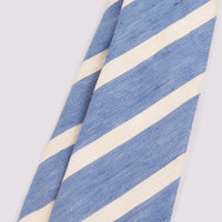 Silk/Linen Tie Angled Stripe Baby Blue