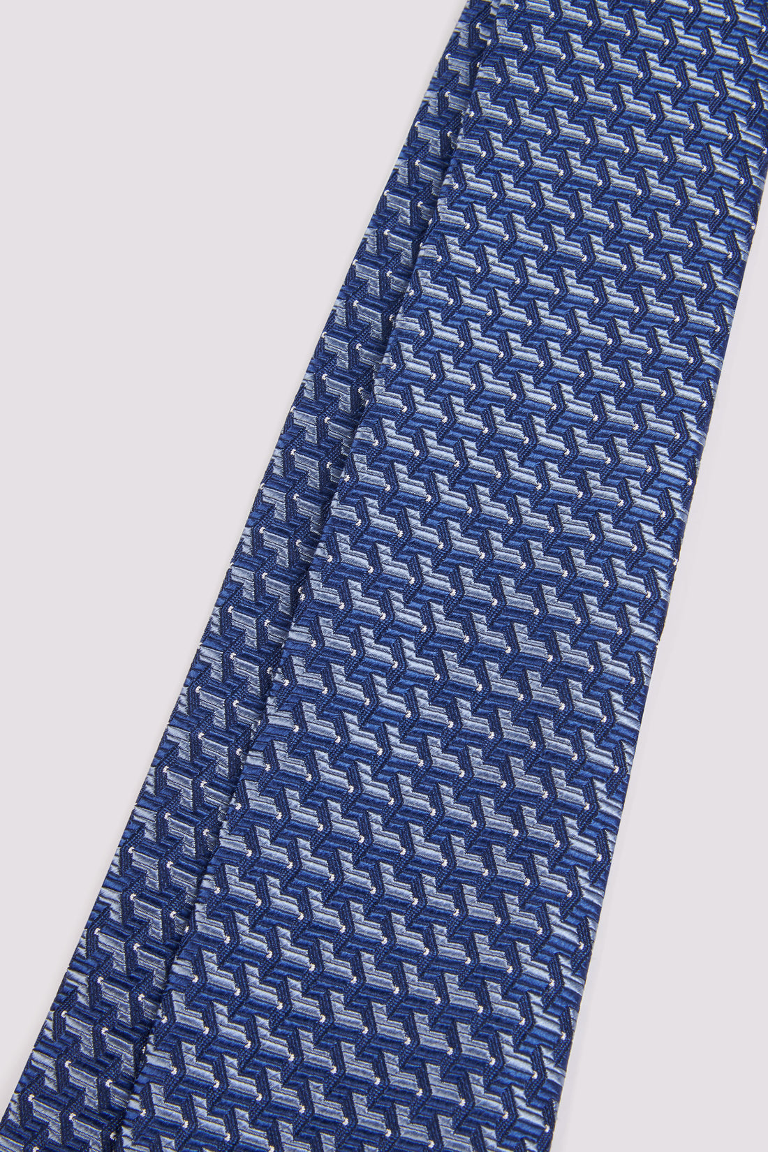 100% Silk Tie Arrow Geo Pattern Marine Blue