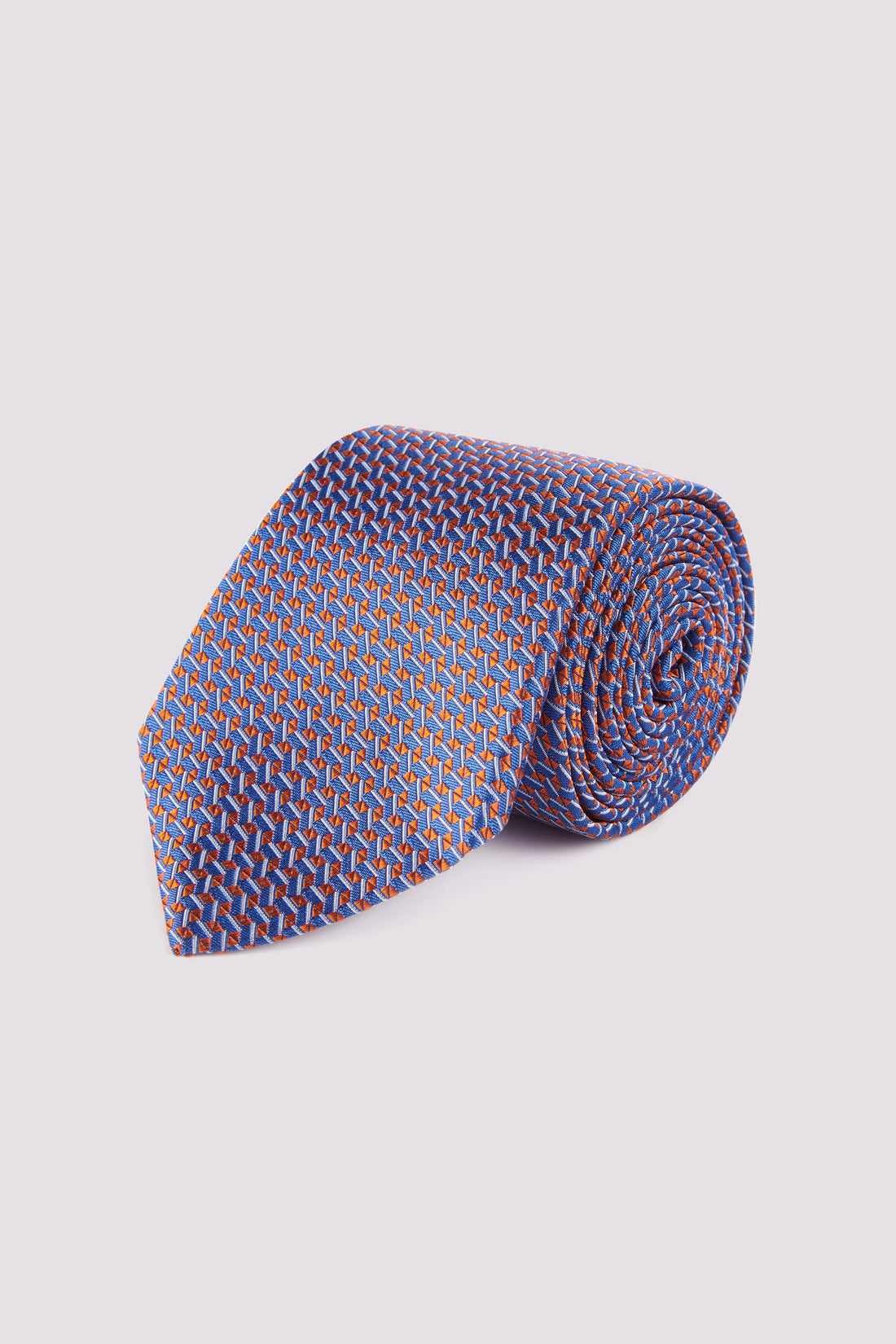 100% Silk Box Geo pattern Tie in Blue/Orange