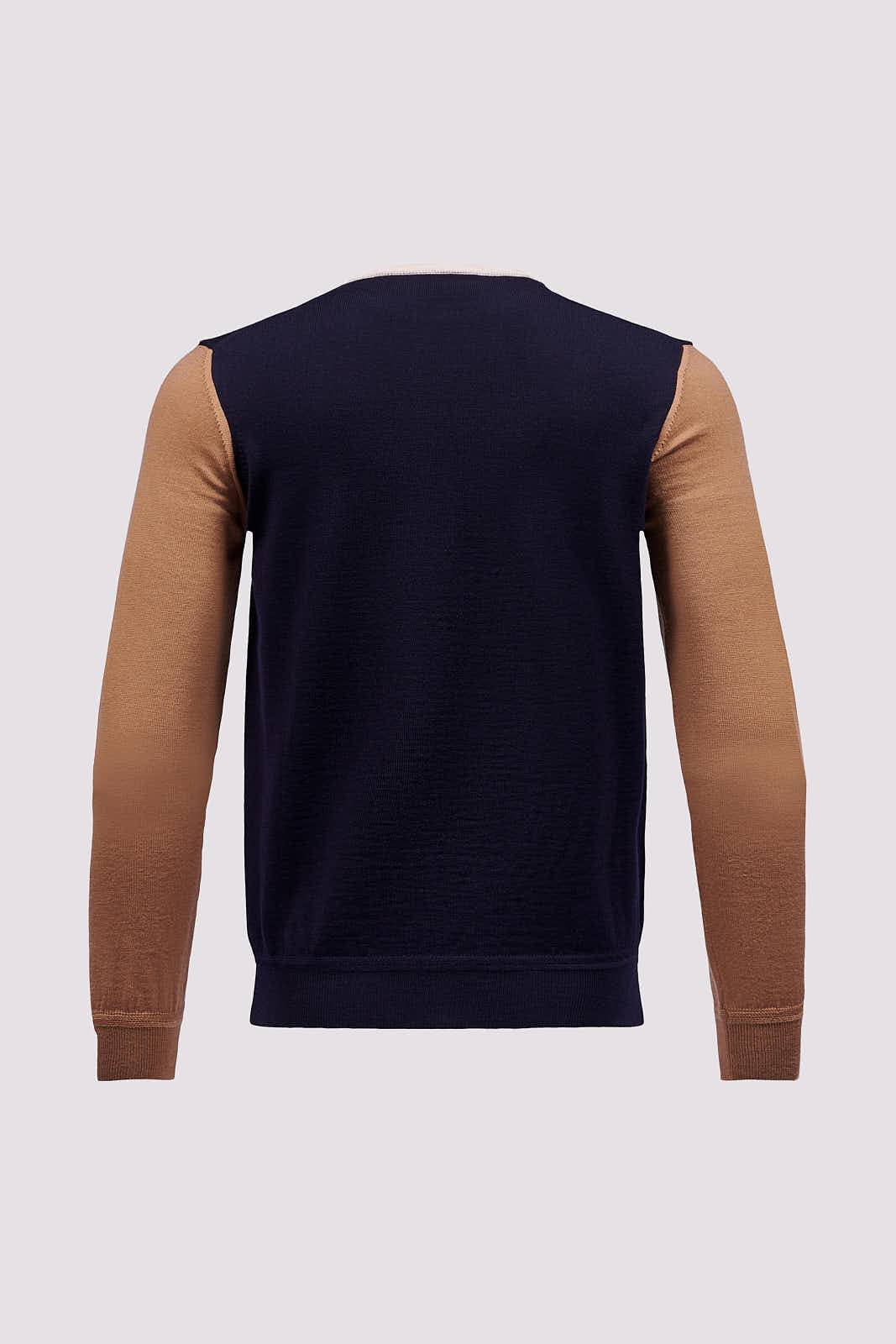 Colour Block Merino Wool Crew Neck Sweater in Dark Navy