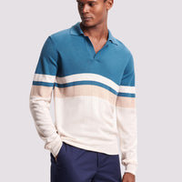 Merino Wool Long Sleeve Polo Shirt in Riviera Teal