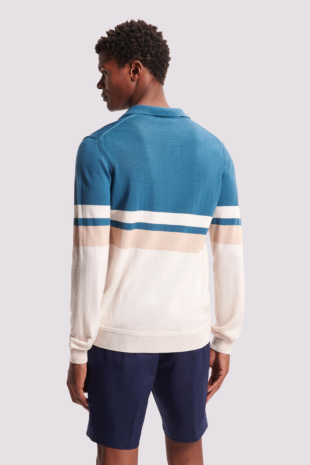 Merino Wool Long Sleeve Polo Shirt in Riviera Teal