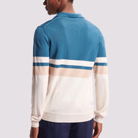 Merino Wool Long Sleeve Polo Shirt in Riviera Teal