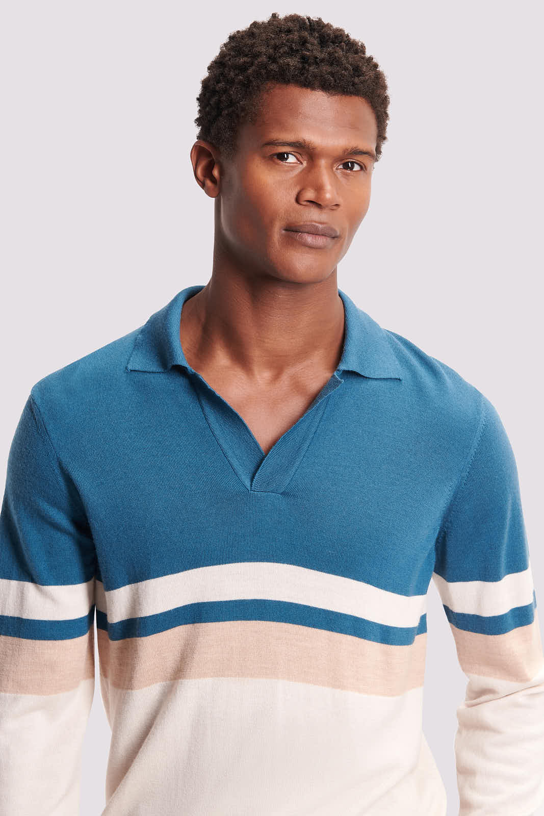 Merino Wool Long Sleeve Polo Shirt in Riviera Teal