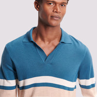 Merino Wool Long Sleeve Polo Shirt in Riviera Teal