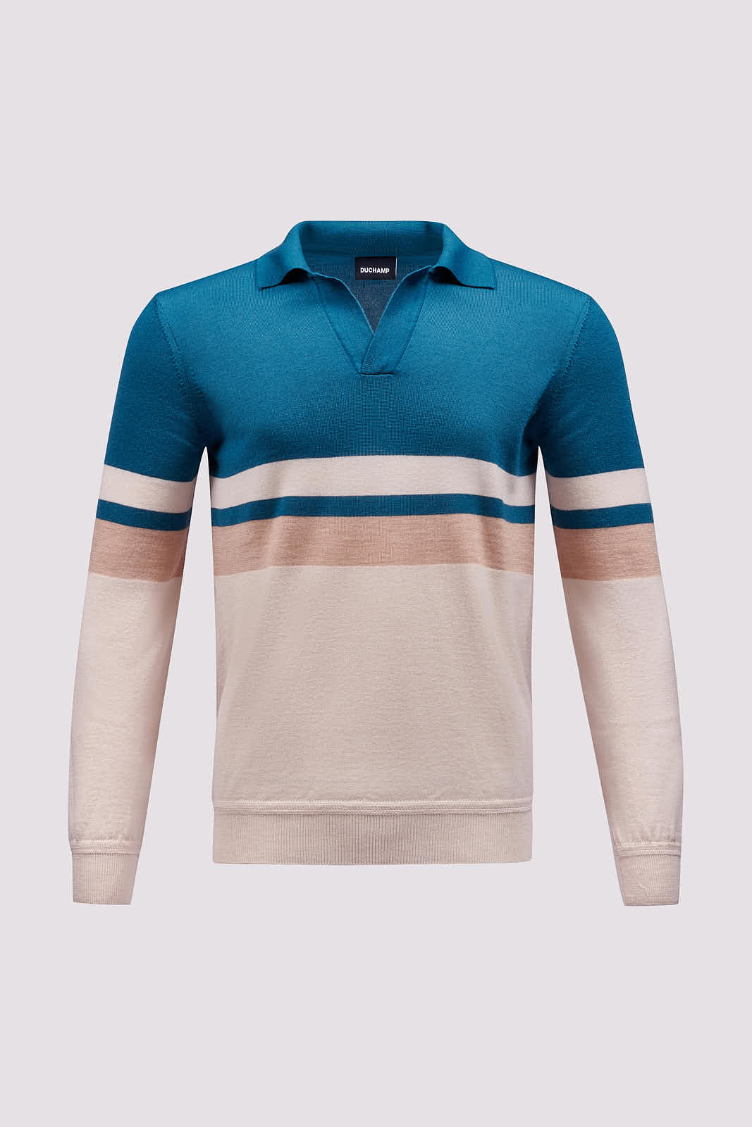 Merino Wool Long Sleeve Polo Shirt in Riviera Teal