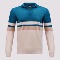 Merino Wool Long Sleeve Polo Shirt in Riviera Teal