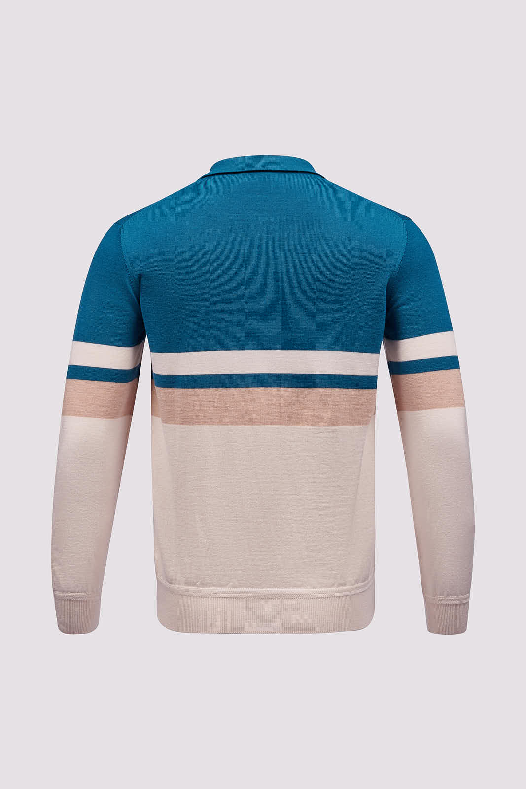 Merino Wool Long Sleeve Polo Shirt in Riviera Teal