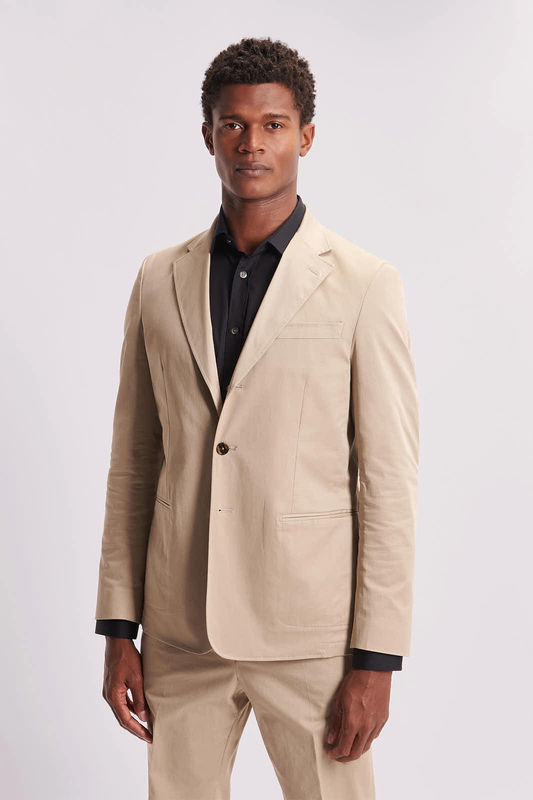 Single Breasted 3 Button Suit Jacket in Taupe