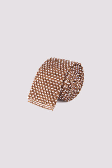 100% Silk Knitted Tie Light Brown